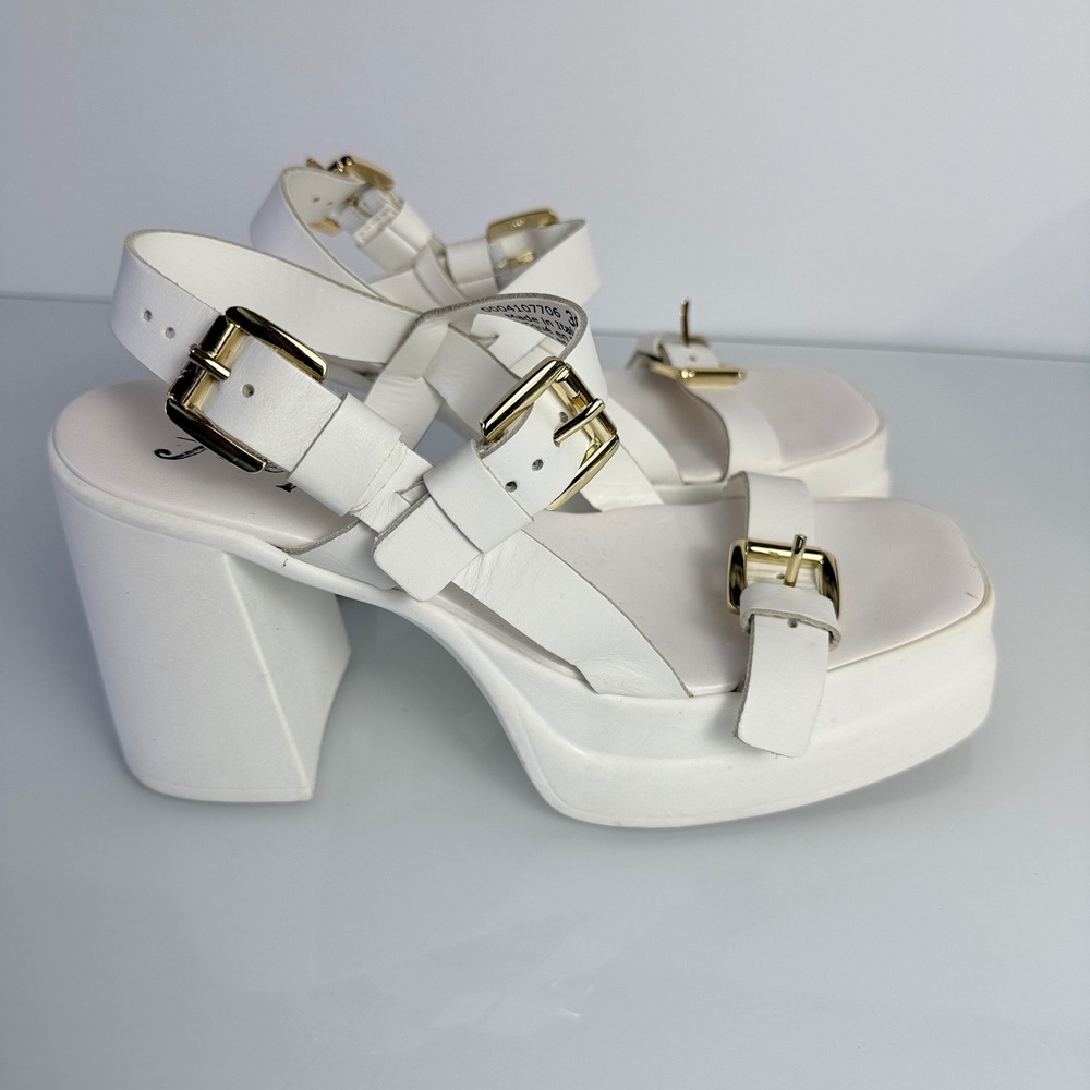 Free People Pamela Platform Sandals Womens 38‎ White Good Italian Leather Buckle